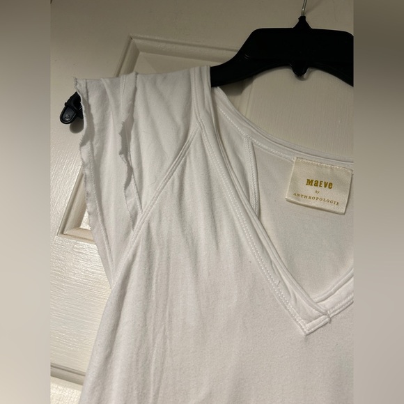 Anthropologie Maeve White V-Neck Flutter Sleeve Tee - Picture 8 of 8